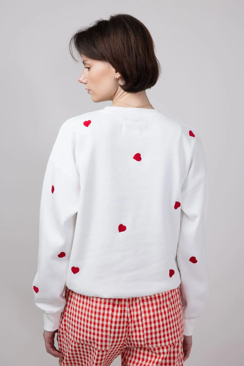 1897 Active Embroidered Hearts Fleece Sweatshirt for Women in Ivory/Red | T979-IVORYRED