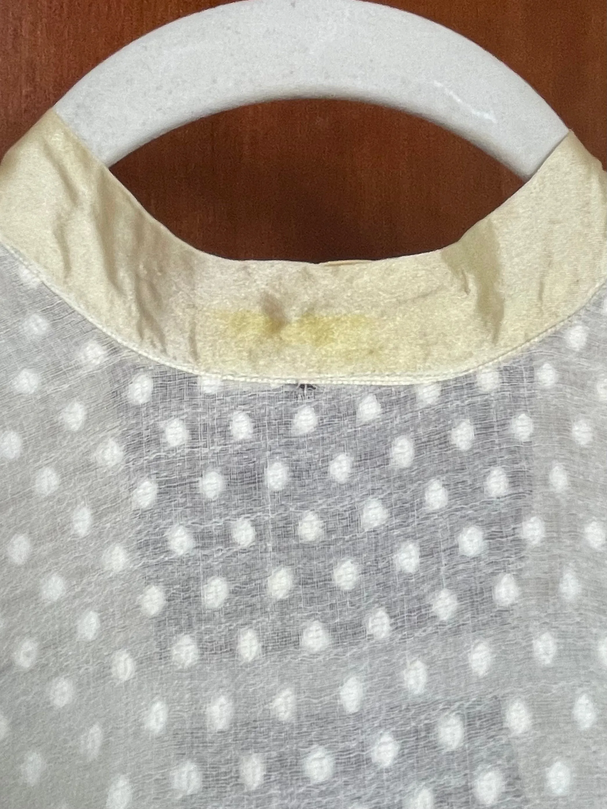 1910s Swiss Dot Cotton & Silk Trim Edwardian Dressing Gown Robe