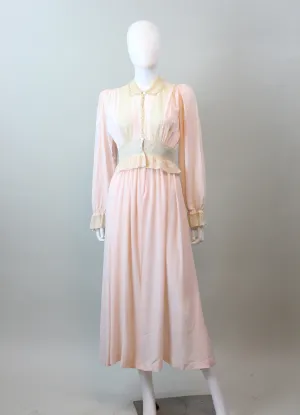 1940s DAPHNE PEACH rayon lace robe xs | new spring summer