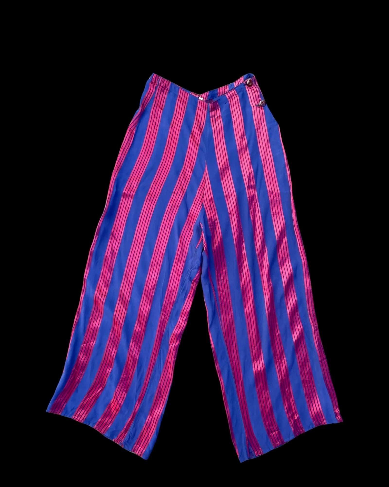 1940s Lux Stiped Silky Rayon Side Button Pants