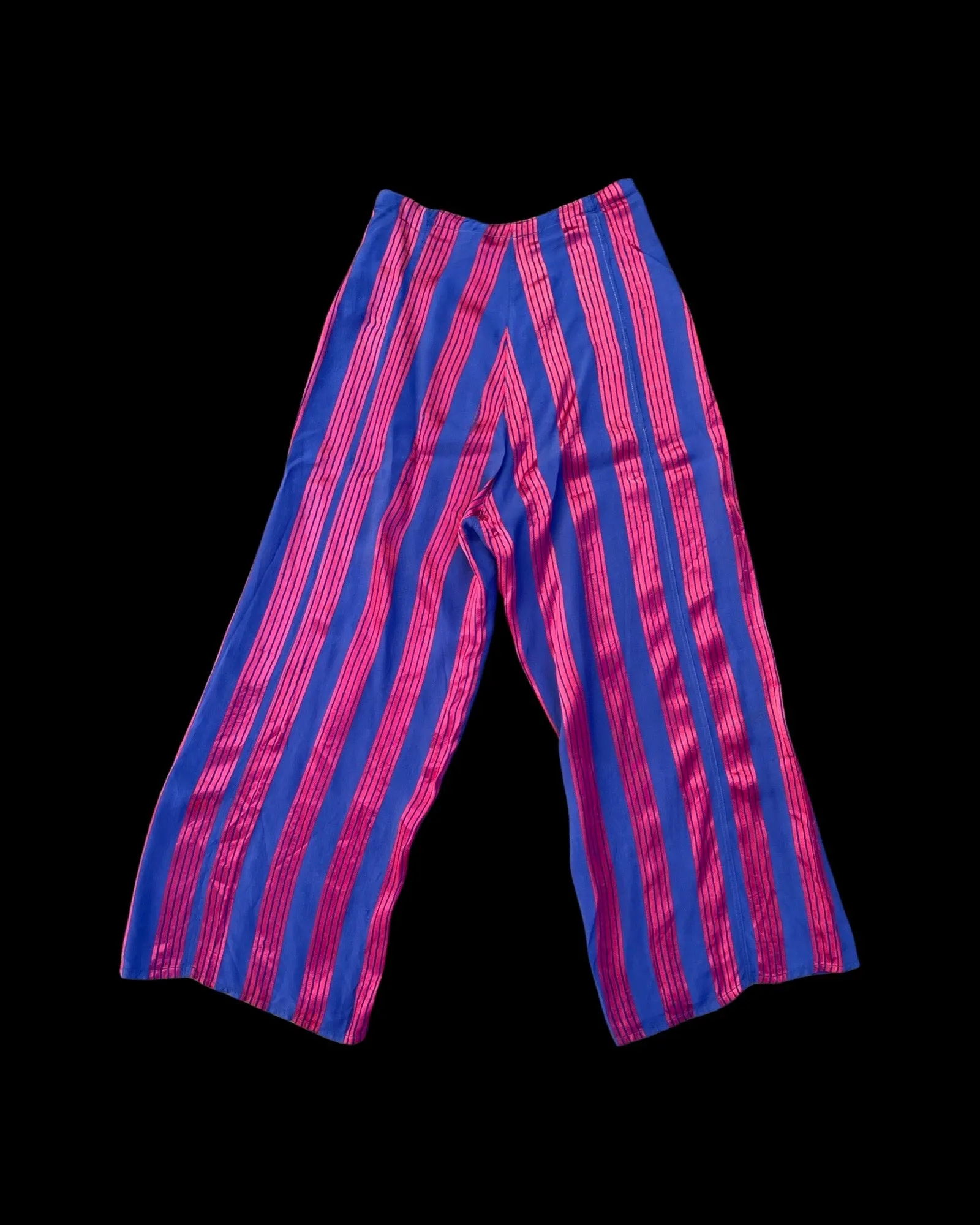 1940s Lux Stiped Silky Rayon Side Button Pants