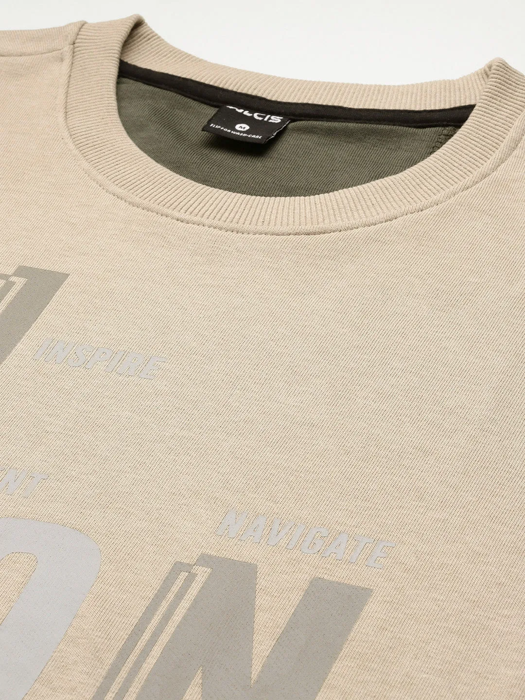 Alcis Men Cream-Coloured Printed Sweatshirt