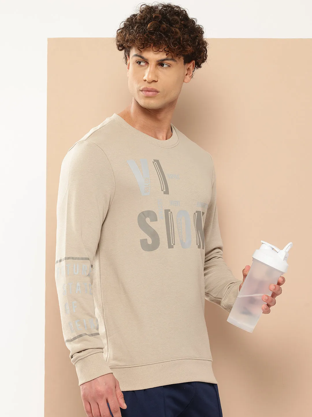 Alcis Men Cream-Coloured Printed Sweatshirt