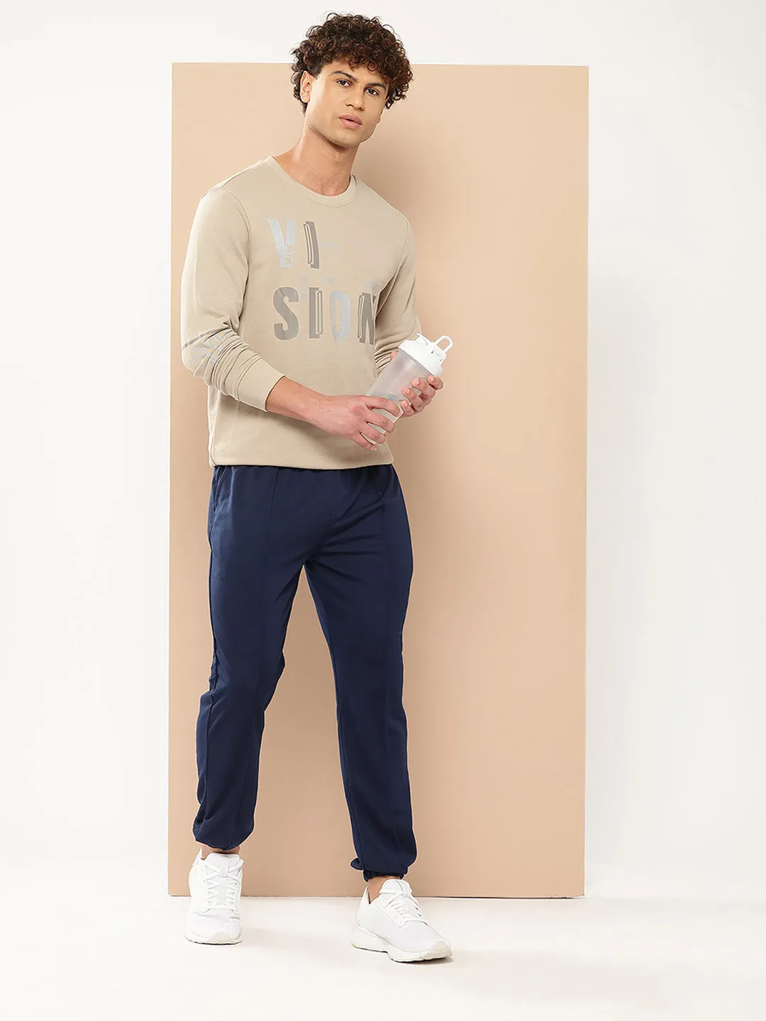 Alcis Men Cream-Coloured Printed Sweatshirt