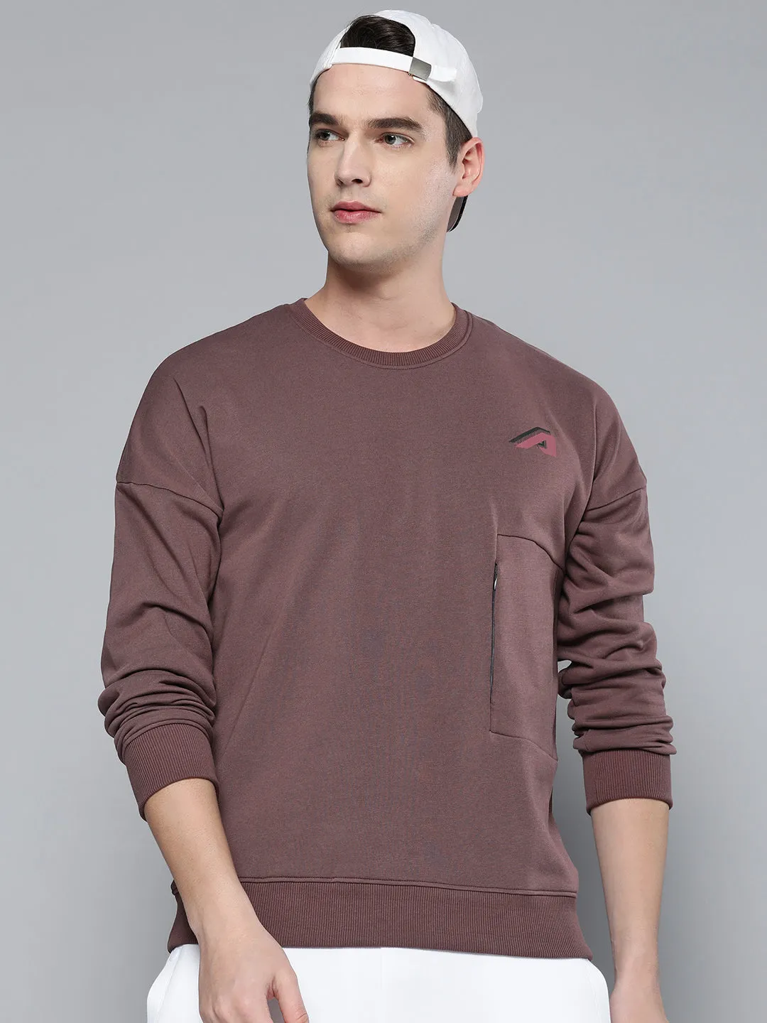 Alcis Men Mauve Solid Sweatshirt