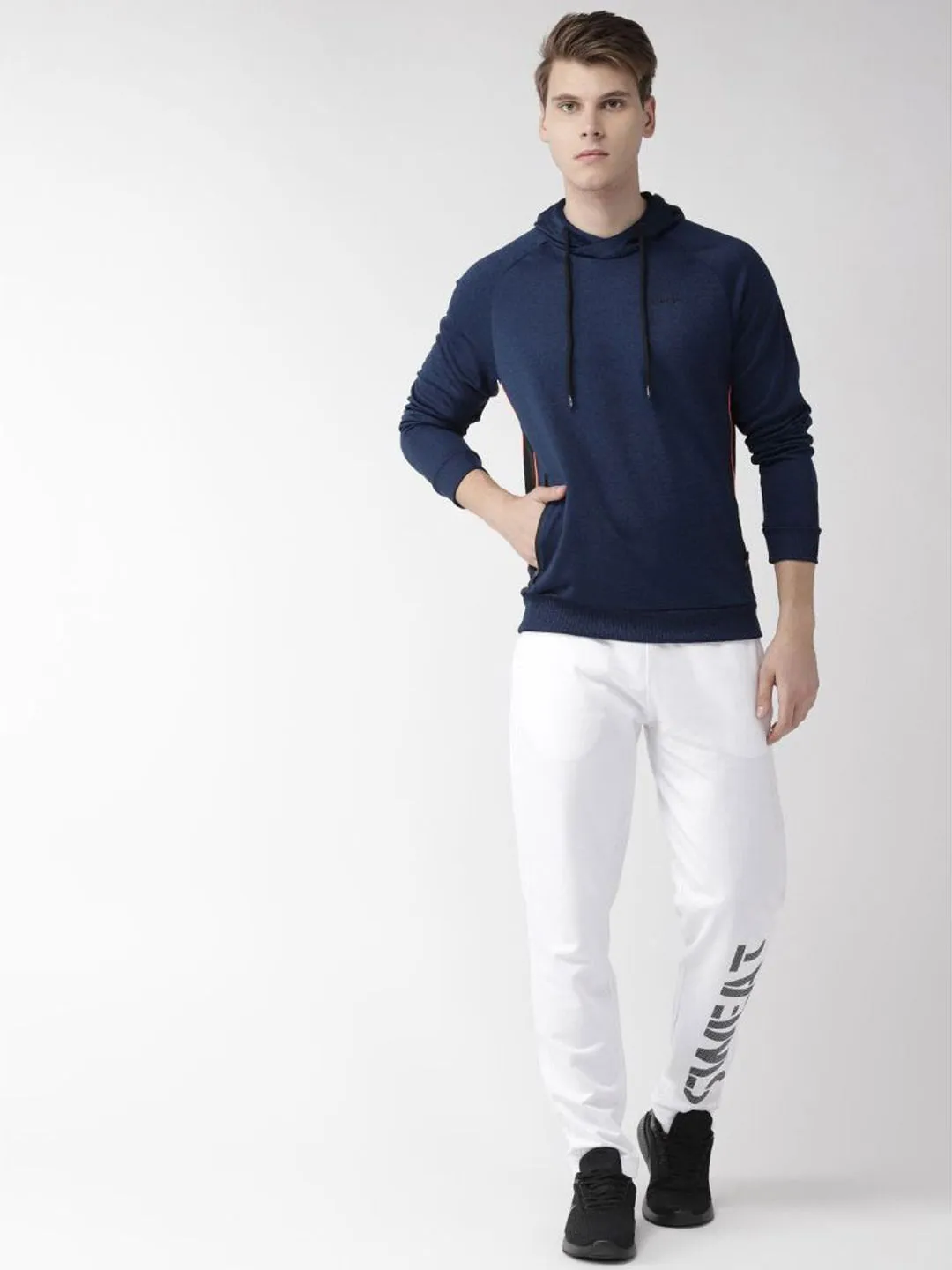 Alcis Men Navy Blue Solid Hooded Sweatshirt