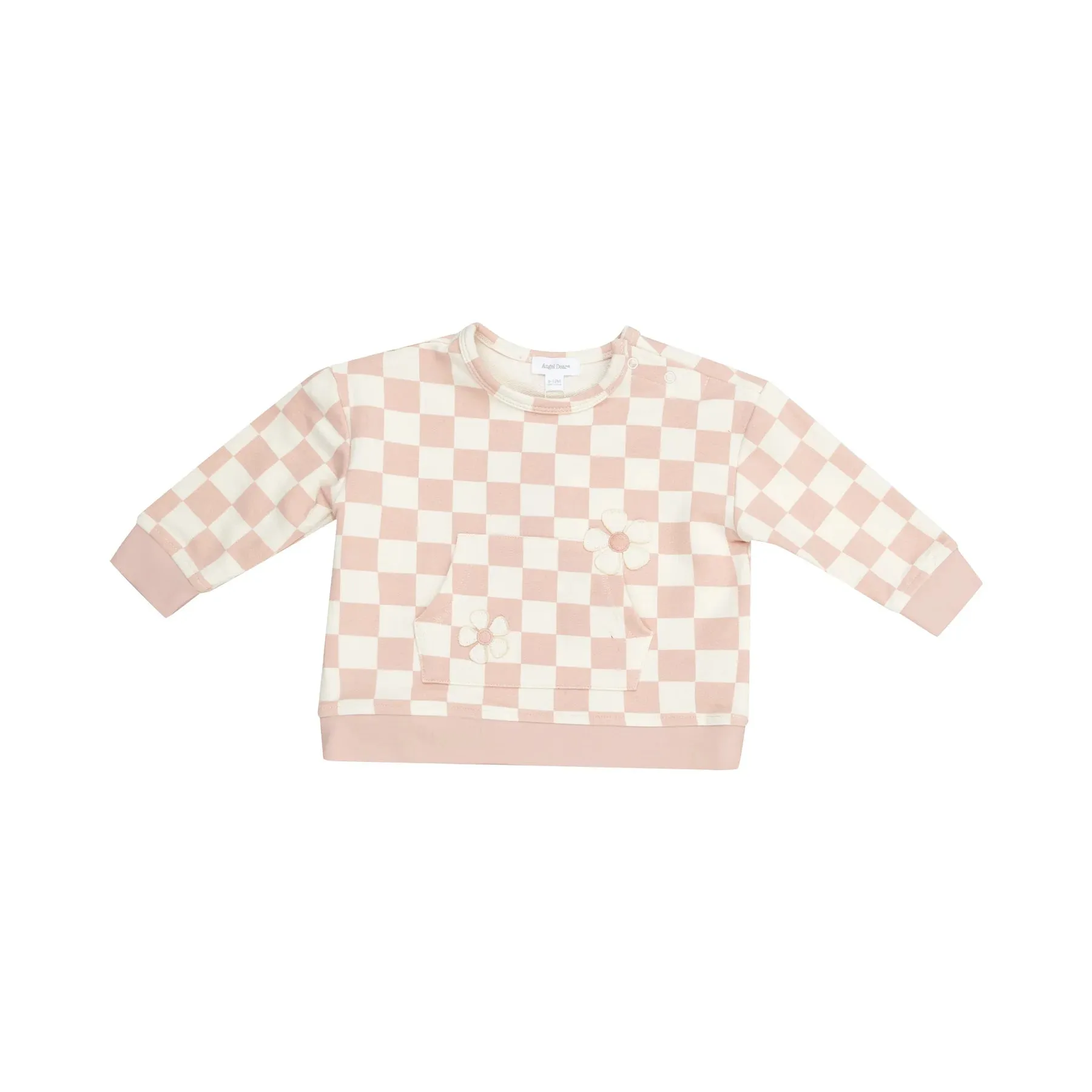 Angel Dear- Sweatshirt W/ Shoulder Placket   Kanga Pocket - Checkerboard Pink