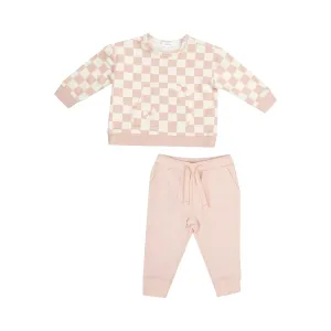 Angel Dear- Sweatshirt W/ Shoulder Placket   Kanga Pocket - Checkerboard Pink