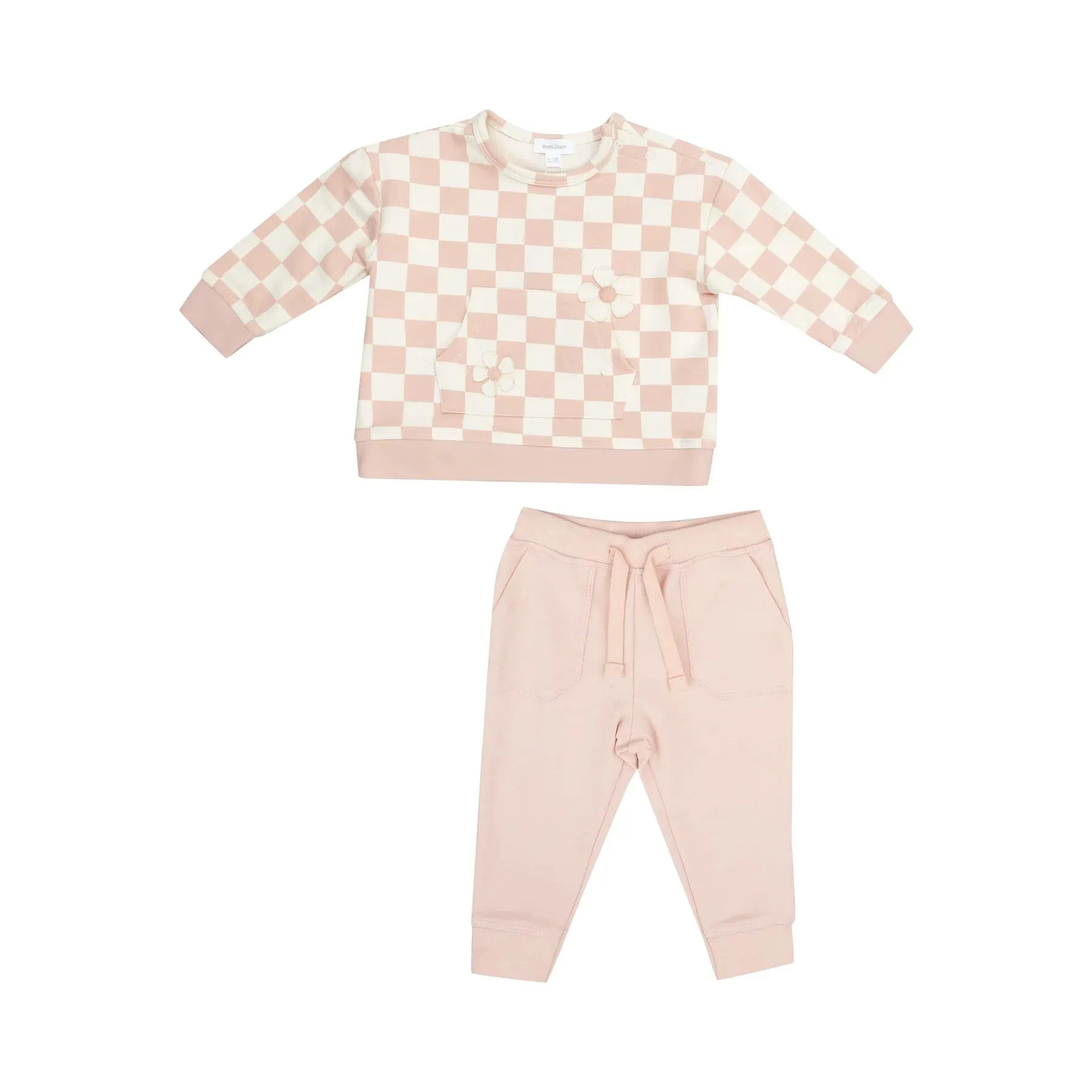 Angel Dear- Sweatshirt W/ Shoulder Placket   Kanga Pocket - Checkerboard Pink