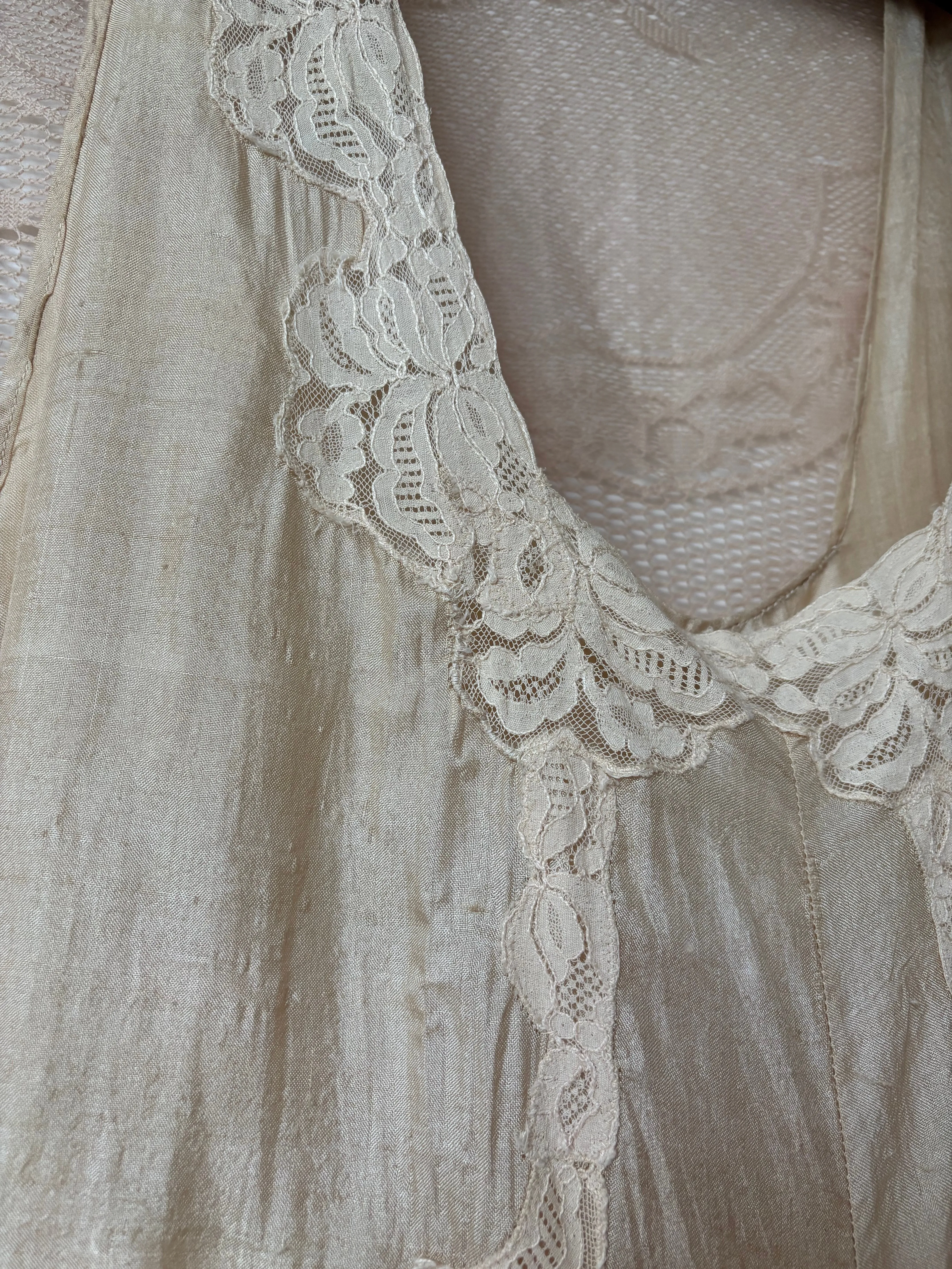 Antique 1920s Ecru Inset Lace Pongee Silk Palazzo Pant Beach/Lounge Pajamas