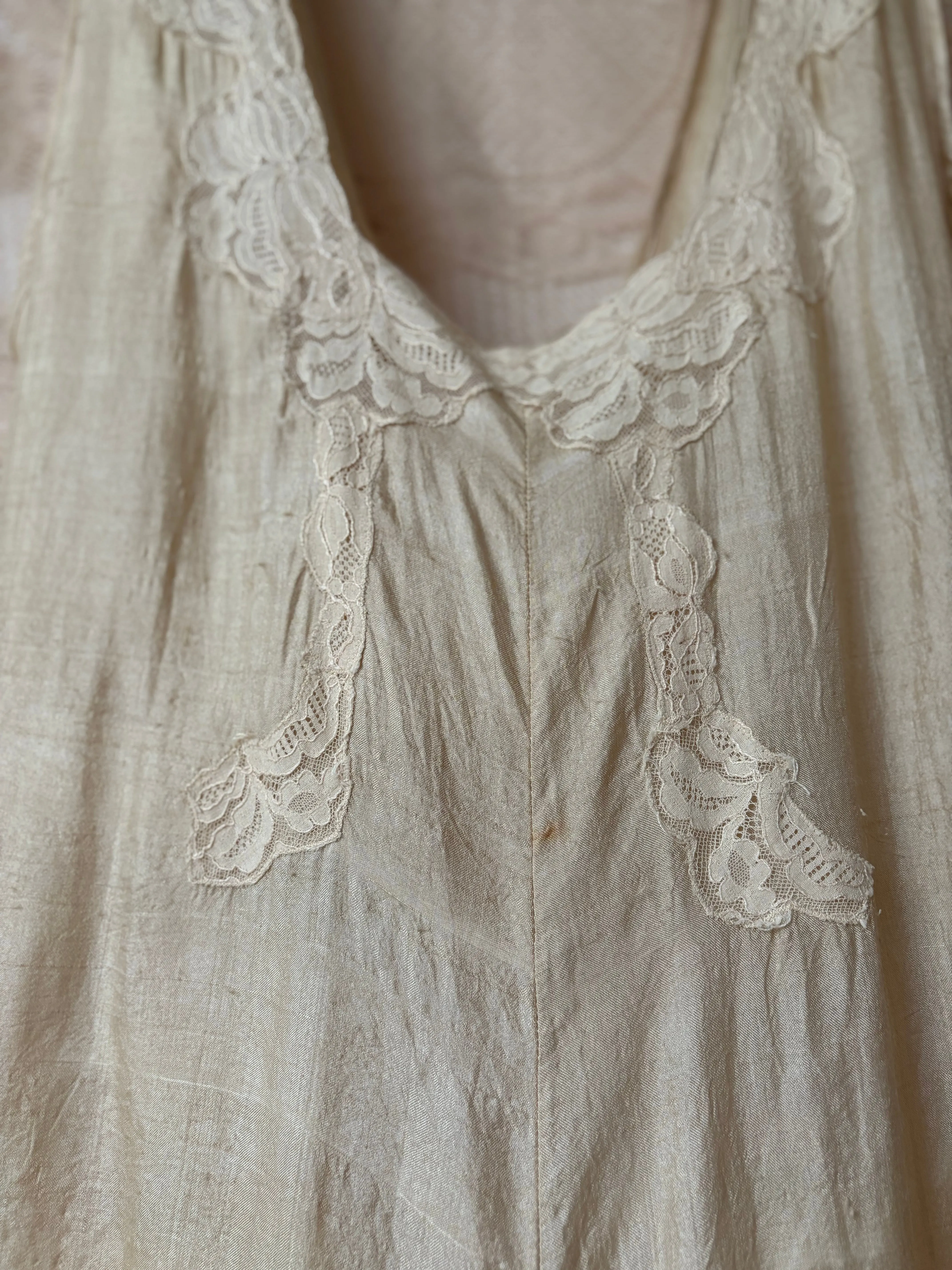 Antique 1920s Ecru Inset Lace Pongee Silk Palazzo Pant Beach/Lounge Pajamas