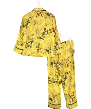 Asceno Yellow Sydney Floral Print Silk Pyjama Top And Trouser Set UK S