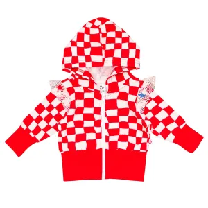 Baby Ruffle Hoodie // red checker // 0-3m // LAST ONE