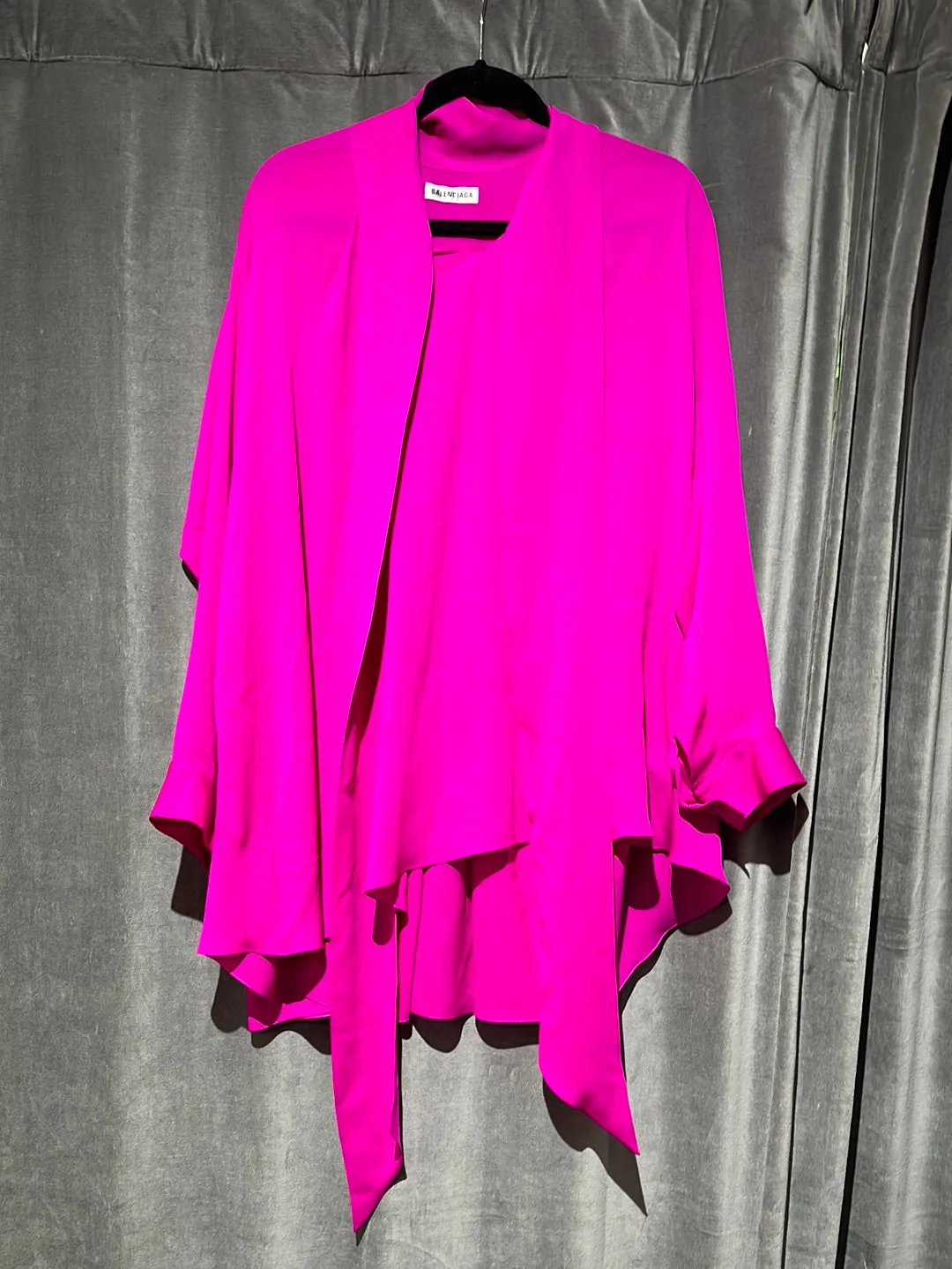Balenciaga Bright Fuschia Silk Oversized Blouse with a Pussy Bow