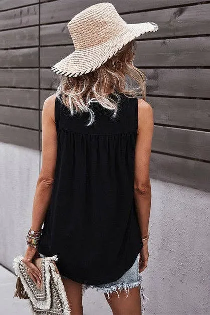 Black Crew Neck Lace Solid Loose Fit Top