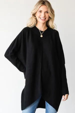 Black Oversized Solid Ribbed Dolman Sweater Top
