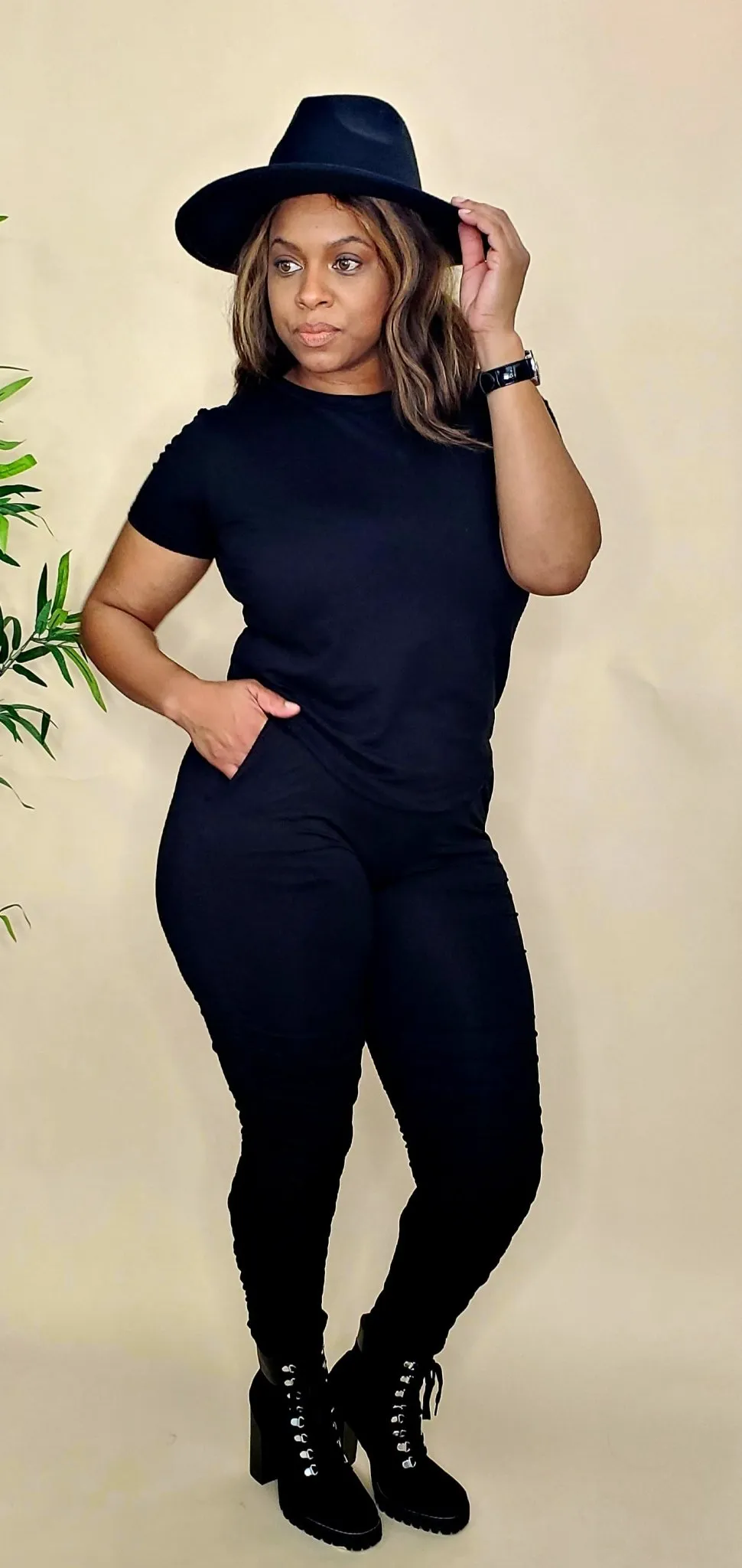 Black Ruched Pants Lounge Set