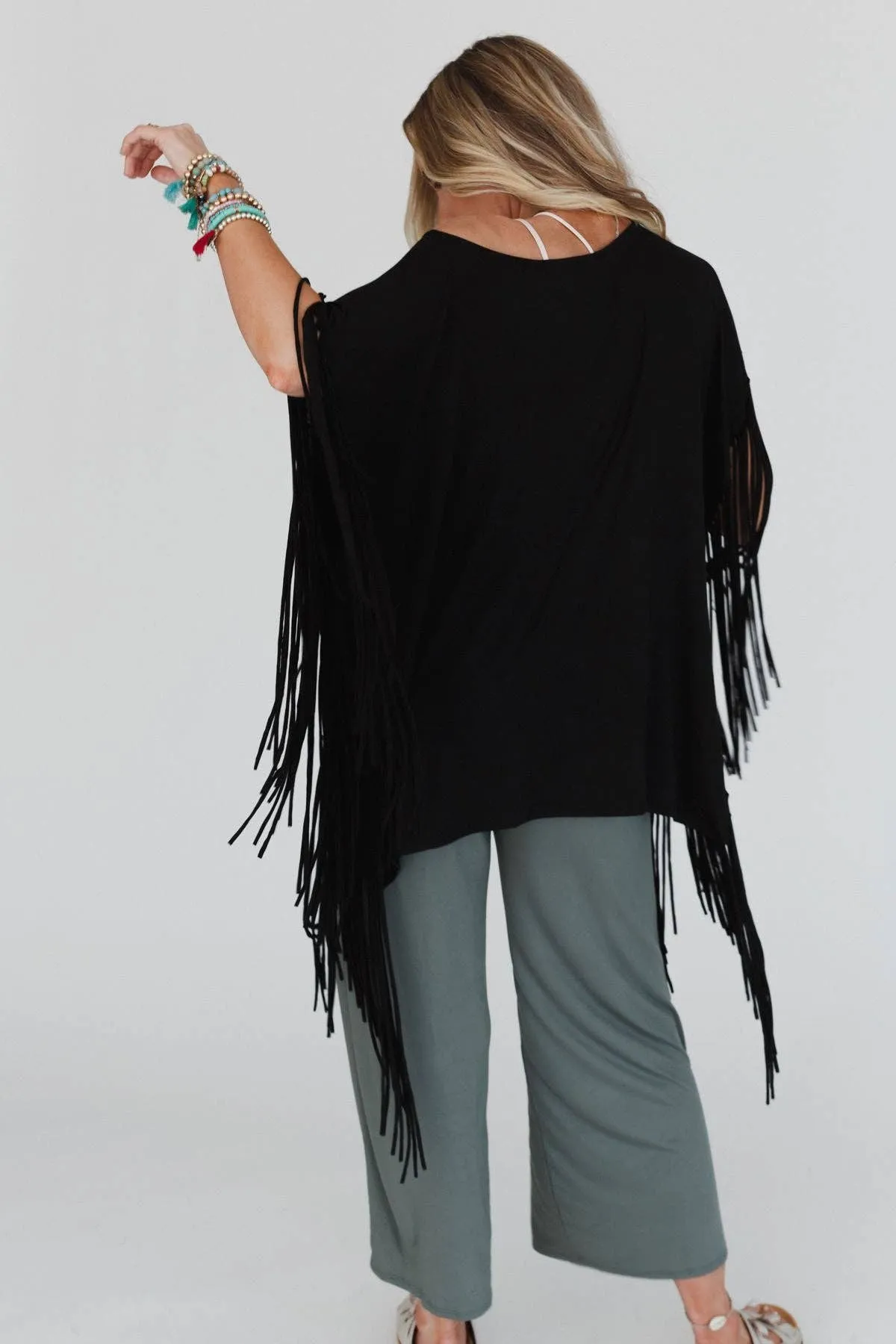 Black Showstopper Fringe Top