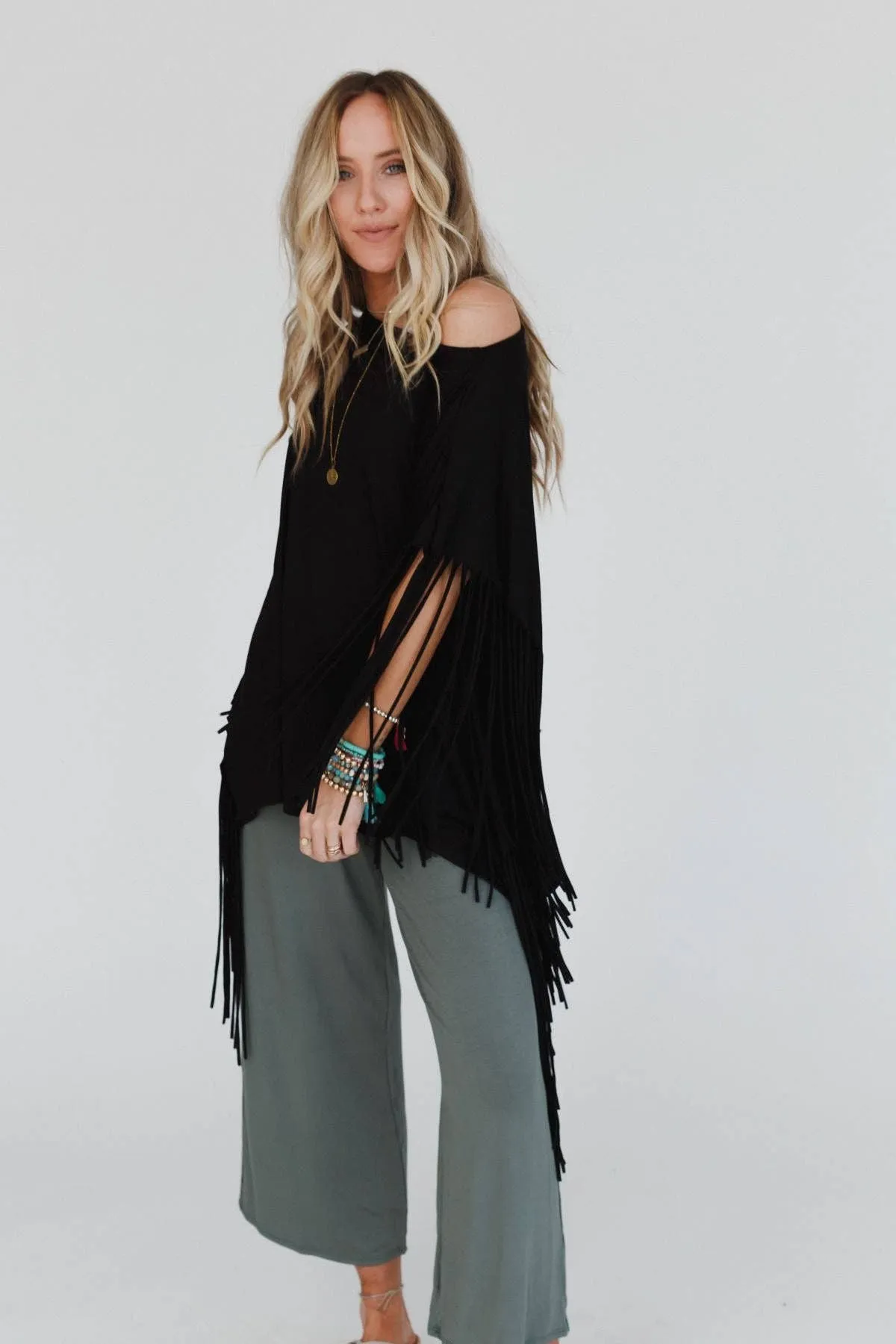 Black Showstopper Fringe Top