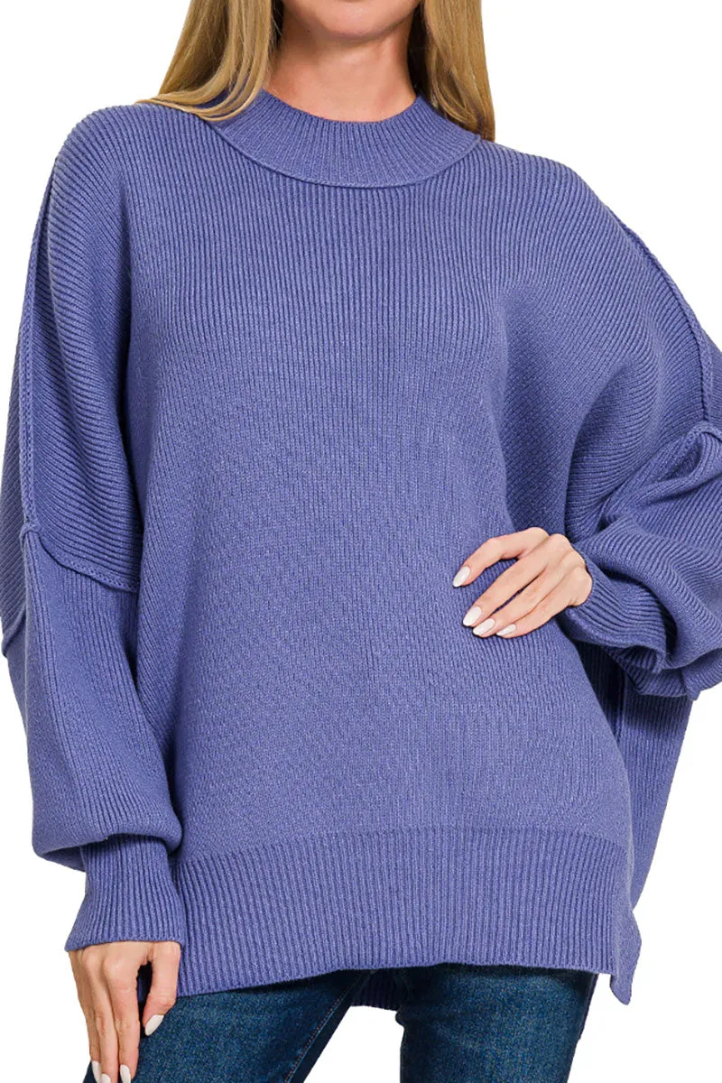 Bonfire Blaze Marlin Side Slit Oversized Sweater