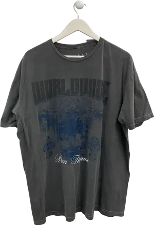 boohooMan Grey Oversized Wash Worldwide T-shirt UK M
