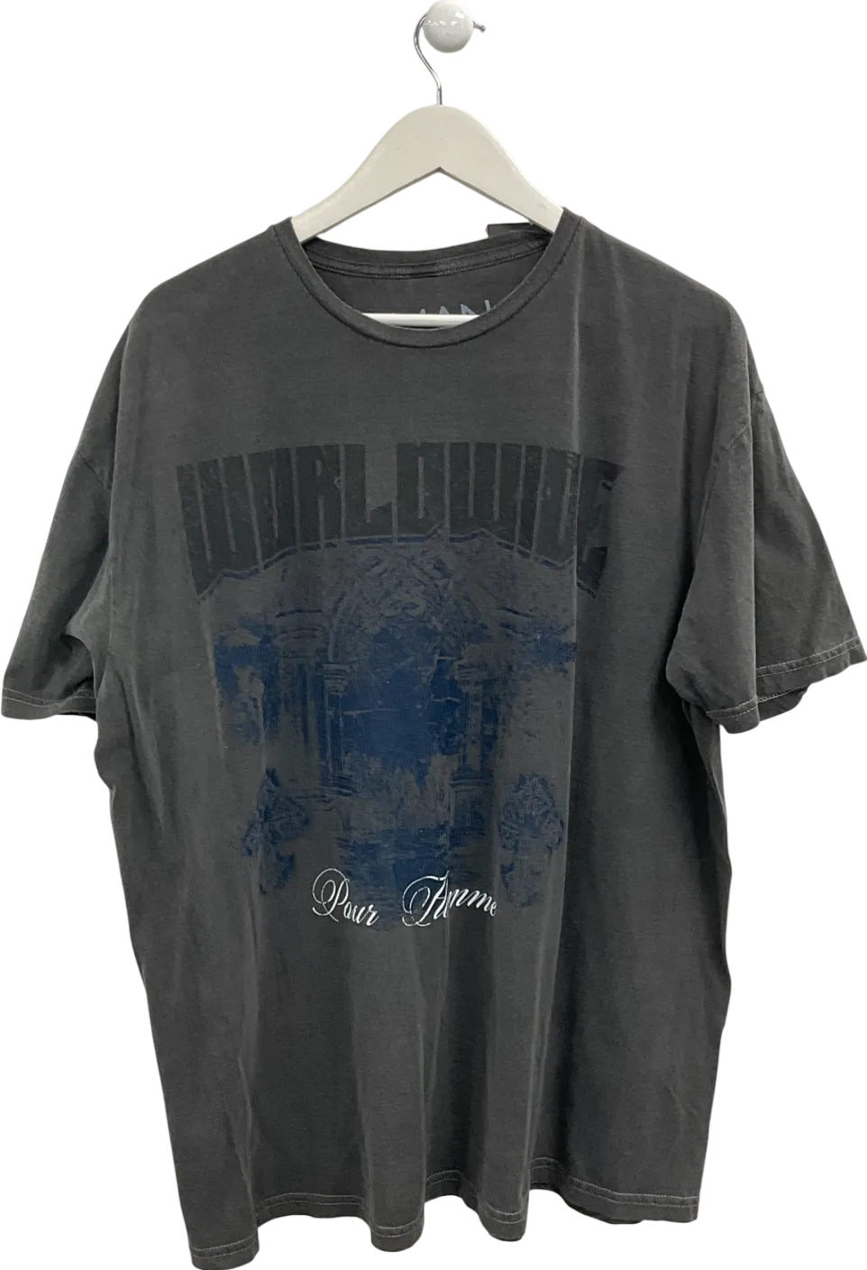 boohooMan Grey Oversized Wash Worldwide T-shirt UK M