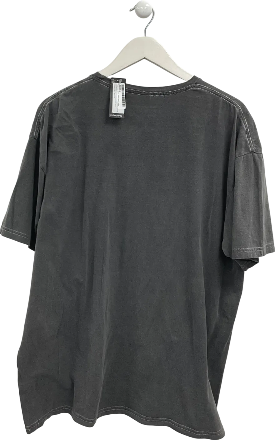 boohooMan Grey Oversized Wash Worldwide T-shirt UK M
