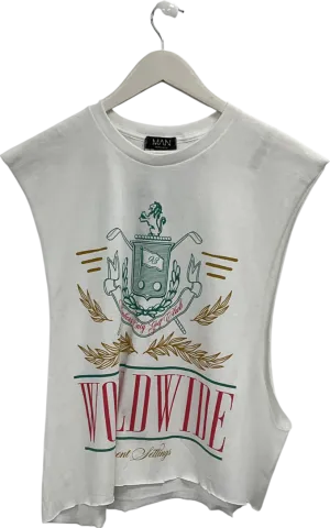 boohooMan White Oversized Worldwide Crest Print Tank UK M