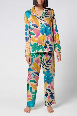 Botanical Carnival – Colorful Tropical Leaf Satin Pajama Set