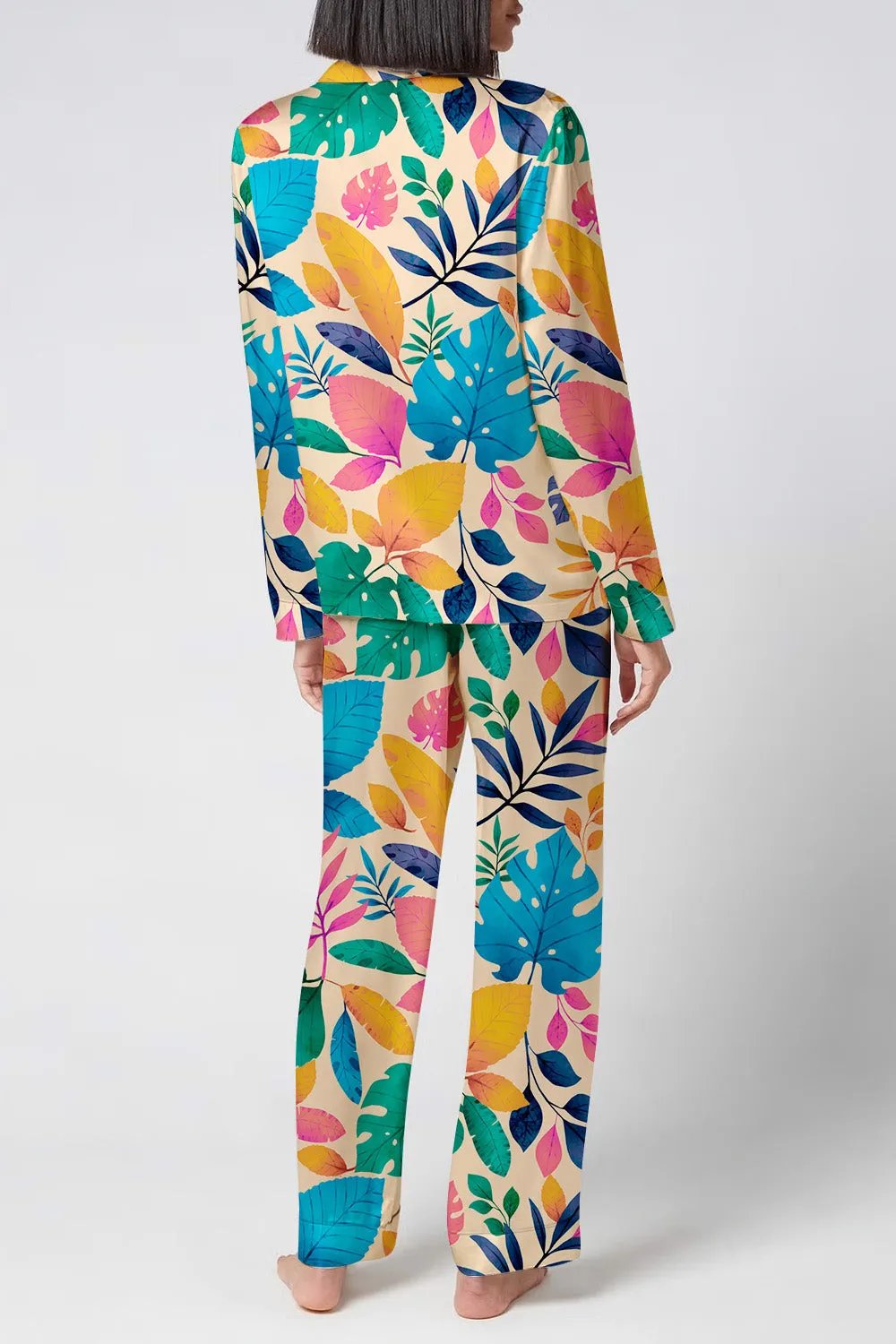 Botanical Carnival – Colorful Tropical Leaf Satin Pajama Set