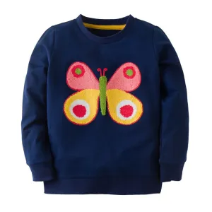 Boys Butterfly Embroidery Cotton Sweatshirts - Navy