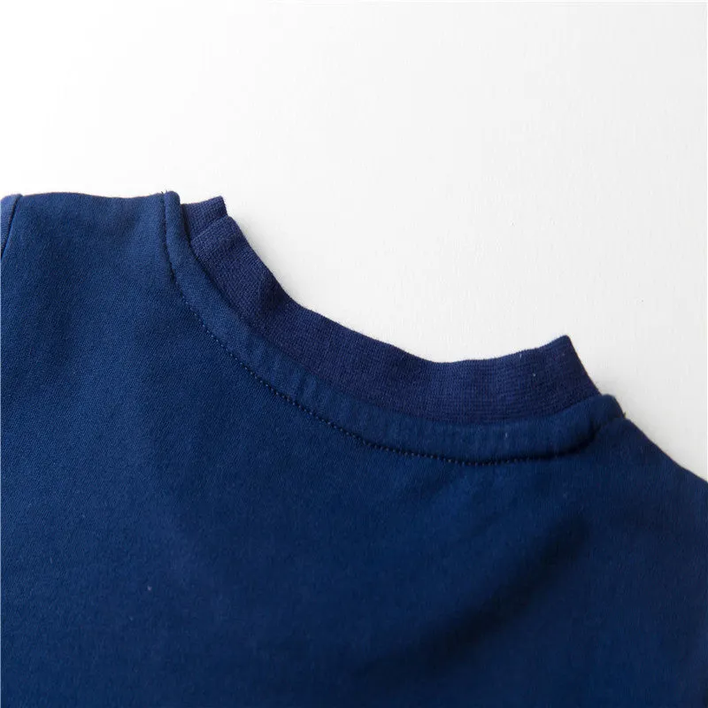 Boys Butterfly Embroidery Cotton Sweatshirts - Navy
