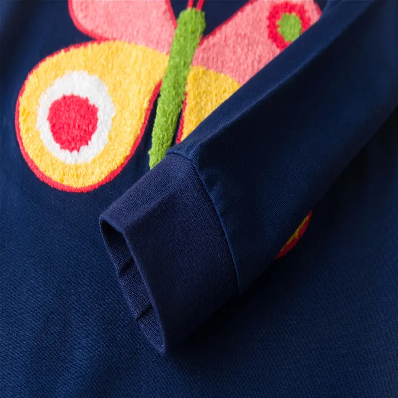 Boys Butterfly Embroidery Cotton Sweatshirts - Navy