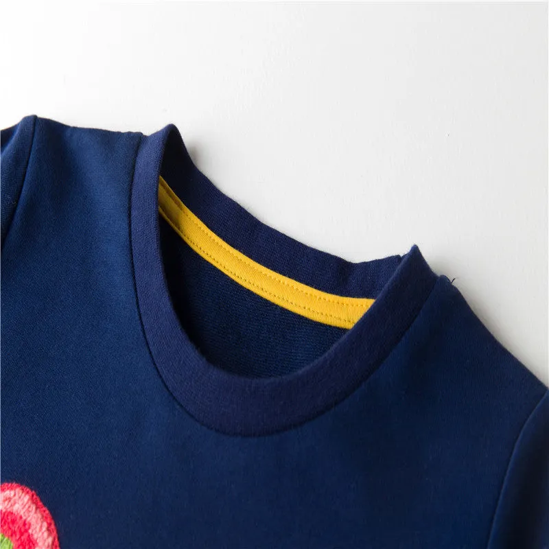 Boys Butterfly Embroidery Cotton Sweatshirts - Navy