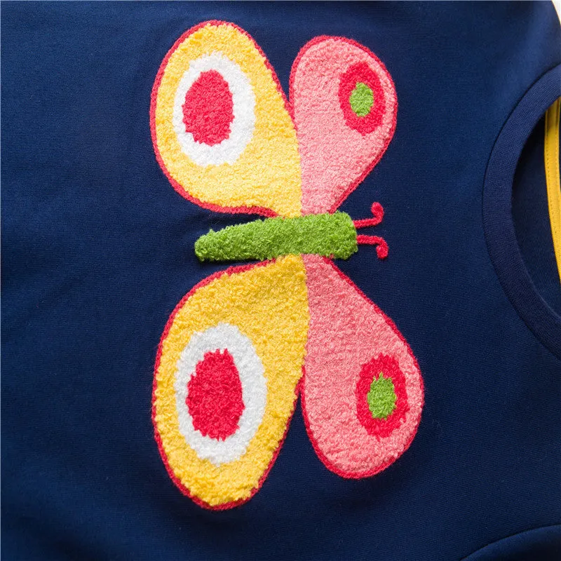 Boys Butterfly Embroidery Cotton Sweatshirts - Navy