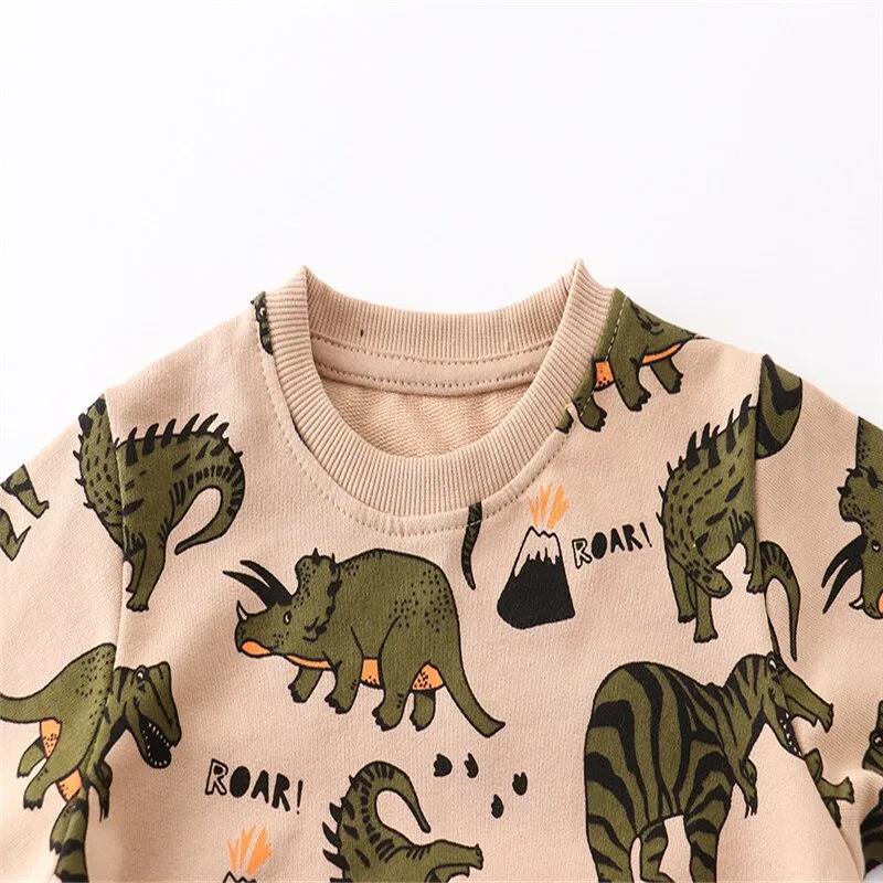 Boys Dinosaurs Print Cotton Sweatshirts - Beige