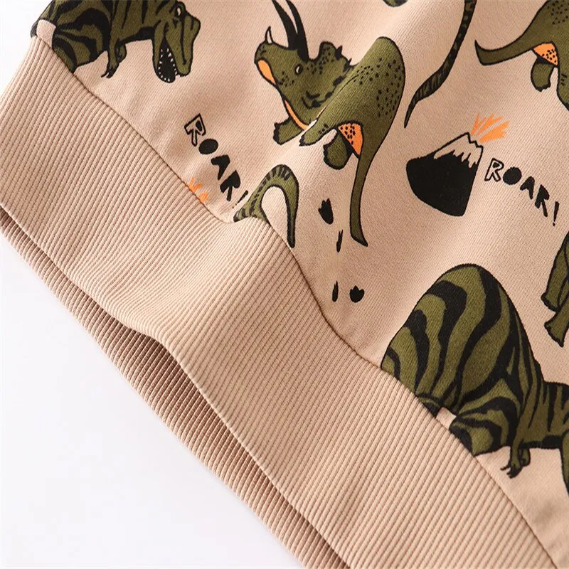 Boys Dinosaurs Print Cotton Sweatshirts - Beige