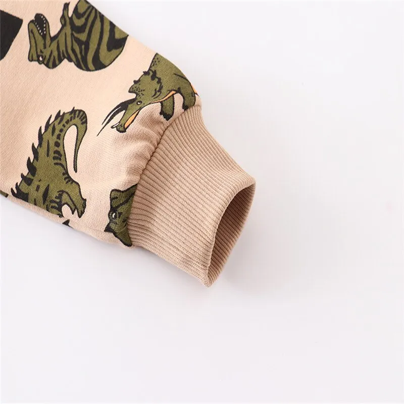 Boys Dinosaurs Print Cotton Sweatshirts - Beige