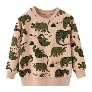 Boys Dinosaurs Print Cotton Sweatshirts - Beige