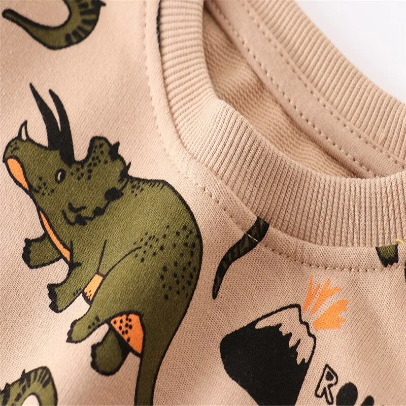 Boys Dinosaurs Print Cotton Sweatshirts - Beige