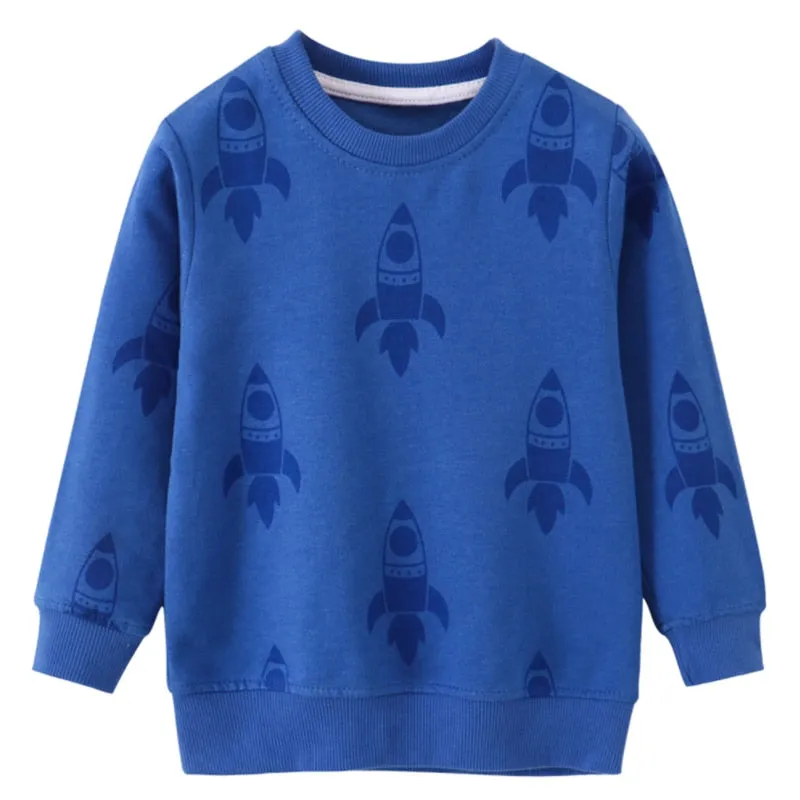 Boys Rocket Print Long Sleeve Cotton Sweatshirt - Blue, Yellow