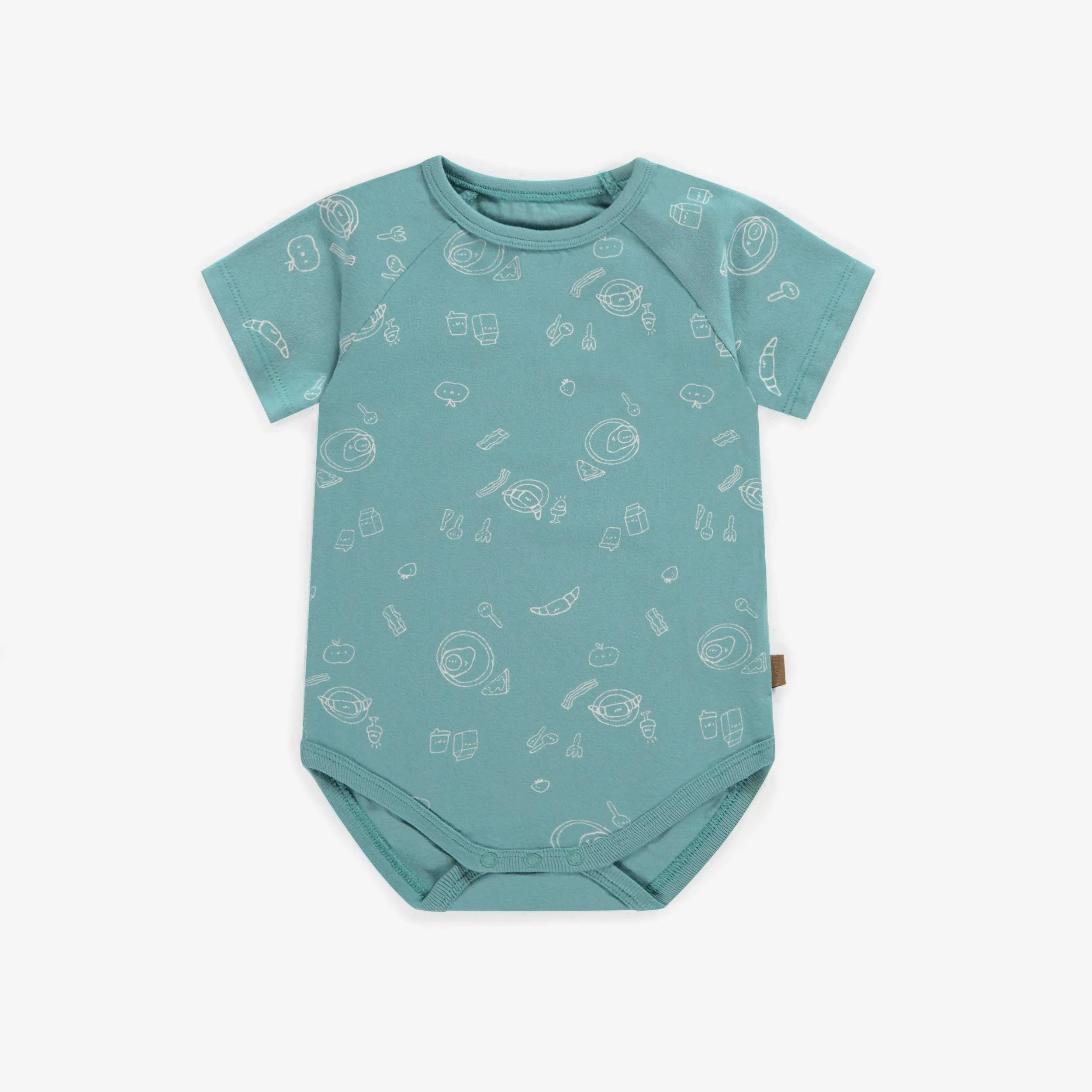 Cache-couche bleu avec illustrations blanches avec un thème de déjeuner en coton, bébé || Bue bodysuit with white illustrations with a breakfast theme in cotton, bébé