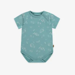 Cache-couche bleu avec illustrations blanches avec un thème de déjeuner en coton, bébé || Bue bodysuit with white illustrations with a breakfast theme in cotton, bébé