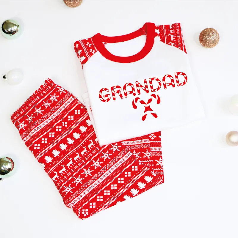 Candy Cane Name Family Christmas Red Reindeer Raglan PJ's