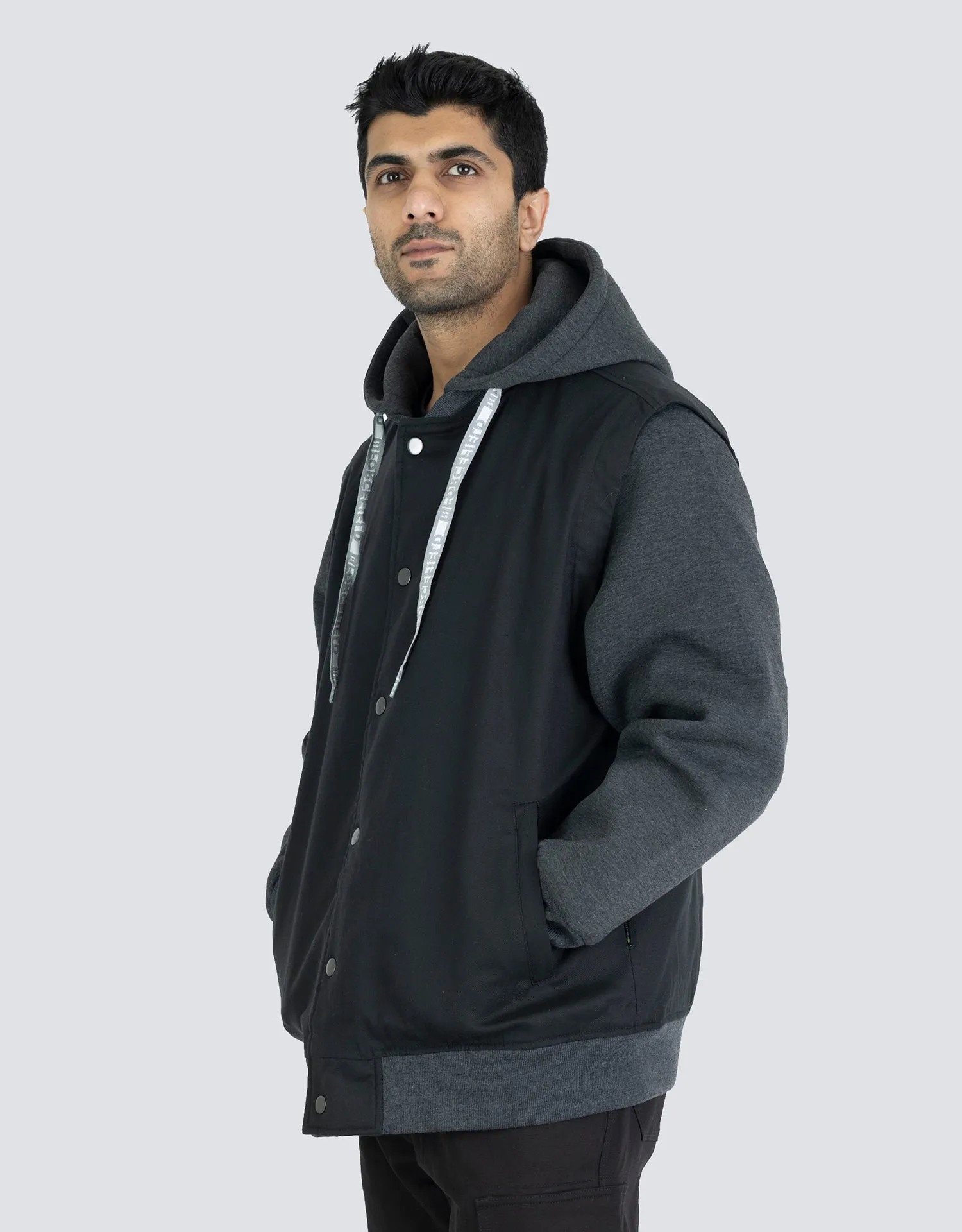 Canvas Baseball Jacket with Hood