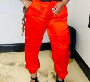 Cargo Satin Joggers - Orange