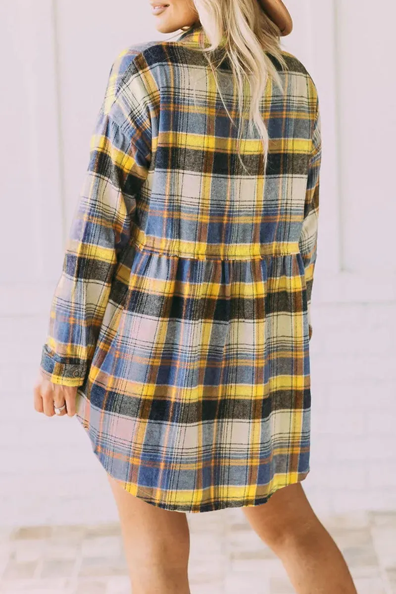 Casual Plaid Buckle Buttons Turndown Collar Tops(5 Colors)