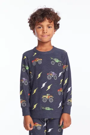 Chaser Monster Truck Rally Boys Long Sleeve Pullover