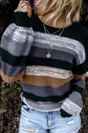 Chicindress Contrasting Loose Striped Knitted Sweater