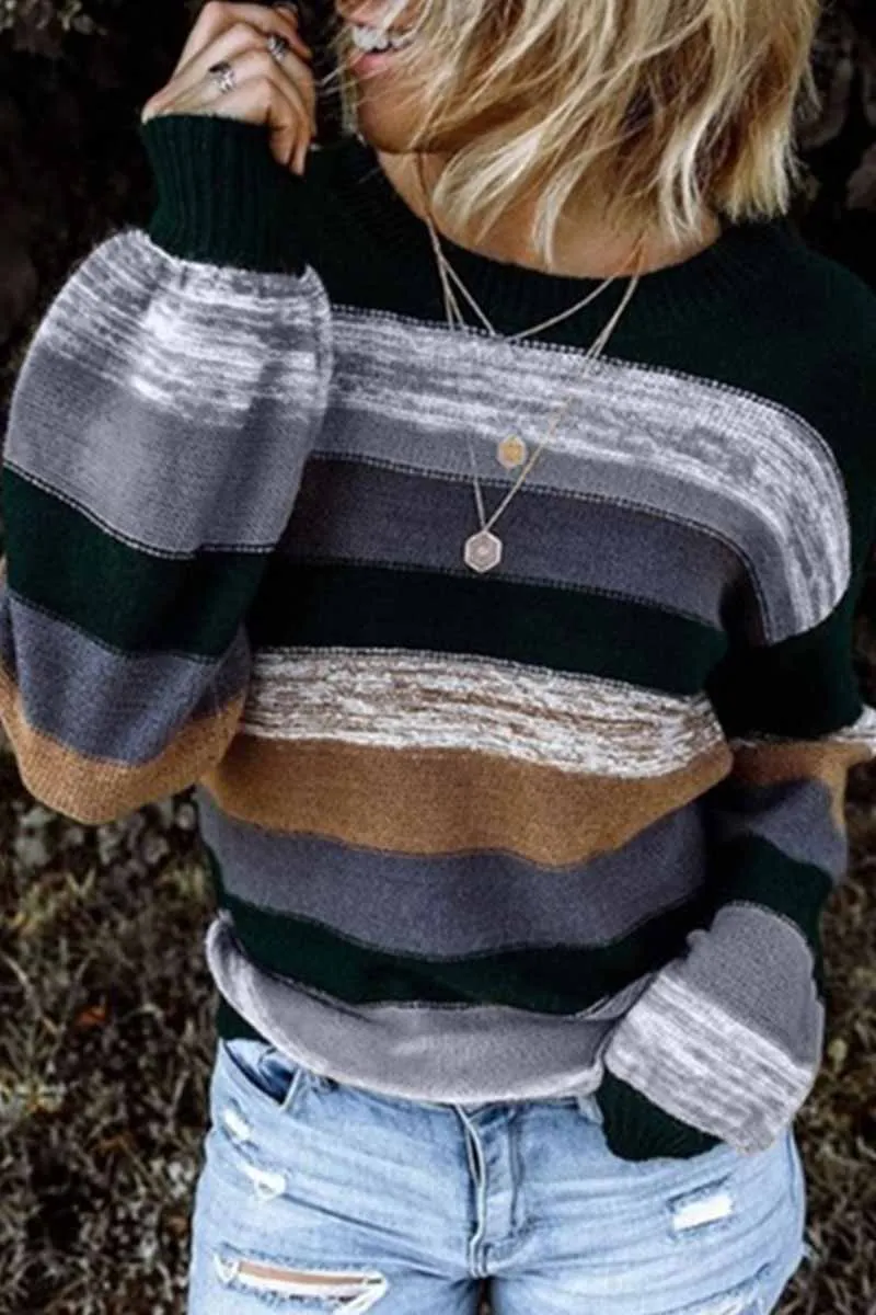 Chicindress Contrasting Loose Striped Knitted Sweater